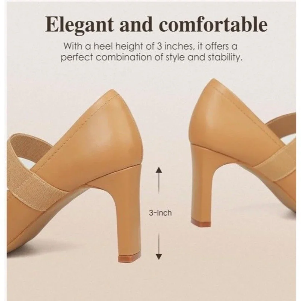 Benassal Womens Square Toe Mary Janes High Heels Dress Shoes - 8.5 Beige Tan New - Picture 6 of 17